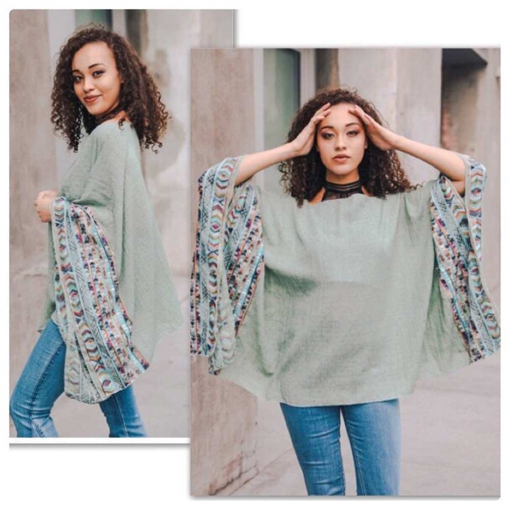Cheyenne Tribal Woven Poncho Kimono - Picture 7 of 7